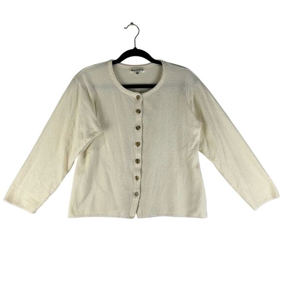 Artesanias Cristina Textured Weave Cotton Cardigan Large 70s Neutral Minimalist - Picture 1 of 6